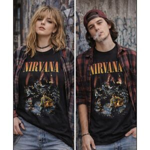 Nirvana Graphic Band Tee Black Rock Vintage 90s T-Shirt Men's Sz M Grunge